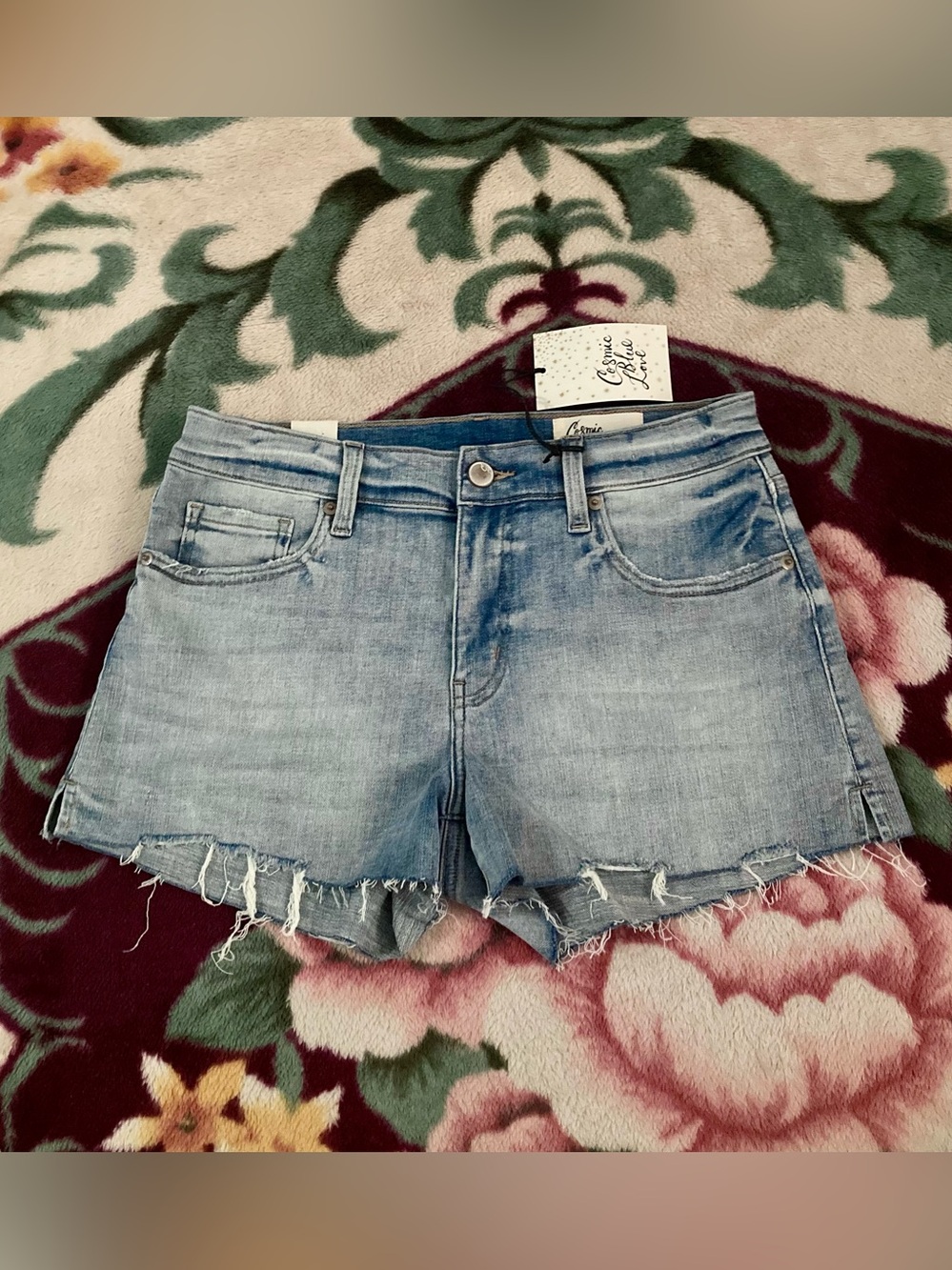 Cosmic Blue Love nwt size 28 Light Blue Frayed Hem Denim Shorts slit sides